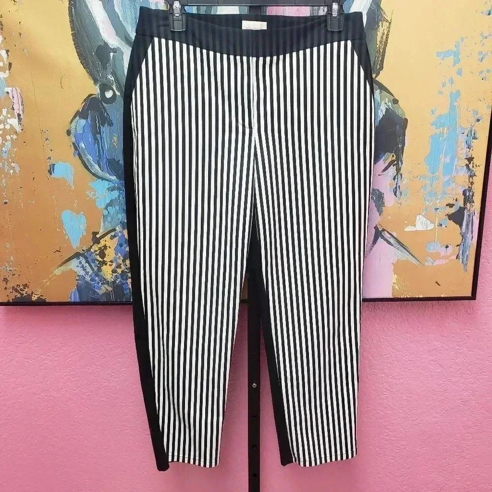 Chico's Black and White Stripe Crop Pant